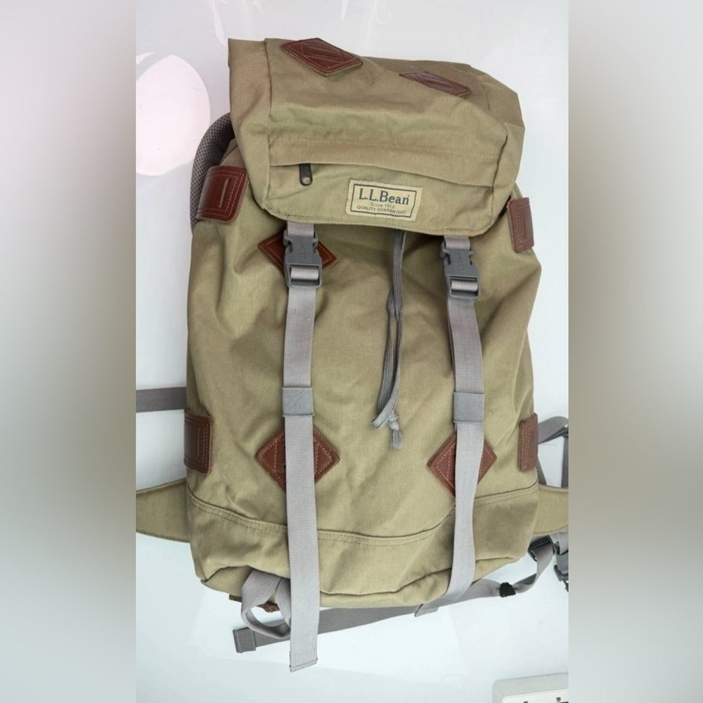 Rare L.L.Bean Continental Rucksack Backpack Dark Khaki Durable Travel Hiking